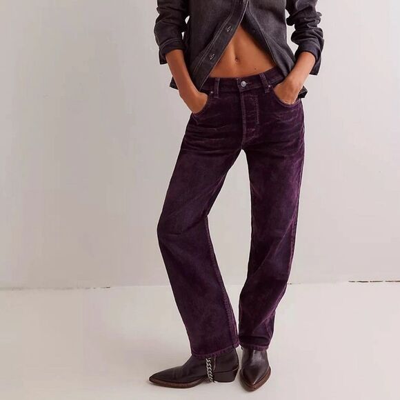 Free People Denim - Free People We the Free First Class Low Rise Relaxed Straight Flocked Jeans